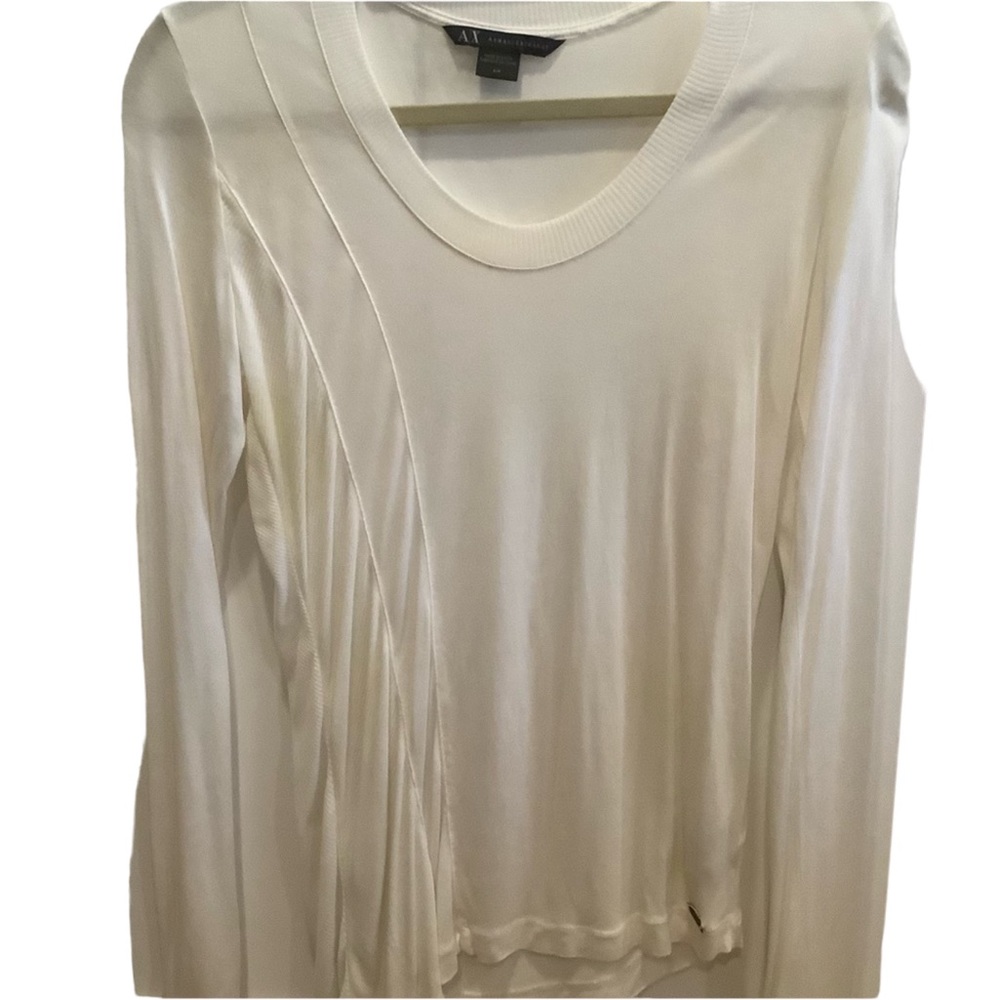 Armani exchange rib white long sleeve asymmetrical hem shirt top size small